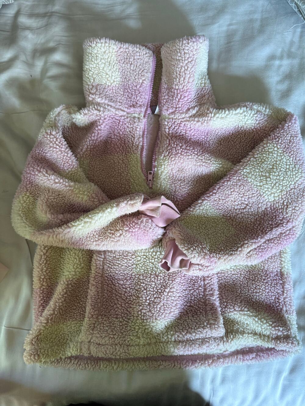 Tea collection fleece pink white plaid fleece size 6